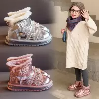 女童雪地靴2020年冬季新款宝宝童鞋童保暖人造长毛绒鞋儿童加绒加厚人造长毛绒靴