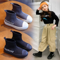 女童鞋子2020秋季新款弹力飞织袜子鞋儿童高帮鞋韩版