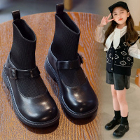 女童马丁靴2020新款春秋单靴子针织弹力袜靴英伦风小女孩公主短靴
