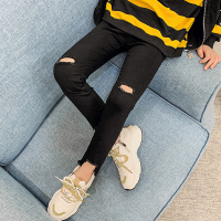 女童裤子春秋款2021新款韩版中大儿童破洞羊毛裤女孩铅笔长裤