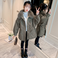 女童棉衣2020新款冬装小女孩加绒棉袄收腰冬季中长款羊羔毛派克服
