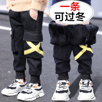 儿童装男童加绒裤子秋冬款2020新款中大童工装裤一体绒加厚冬季潮