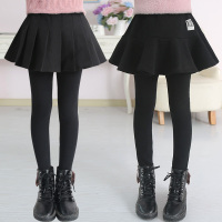 女童黑色加绒加厚打底裤秋冬裤裙大童假两件裙裤儿童秋季外穿裤子