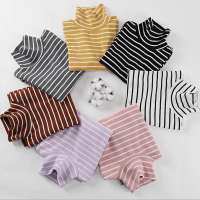 新款秋冬装加绒加厚女童半高领打底衫条纹中大童女孩外穿上衣T恤