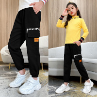 女童工装裤秋季儿童韩版嘻哈宽松黑色洋气裤子中大童春秋长裤秋款