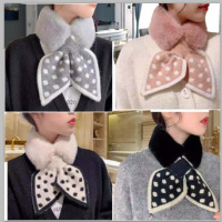 毛绒波点桃心围巾韩版女毛毛围巾加厚保暖毛绒围巾仿兔毛围脖百搭