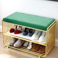 涵杨北欧风家用入户多层收纳鞋架换鞋凳铁艺长沙发凳口玄关隔断鞋架