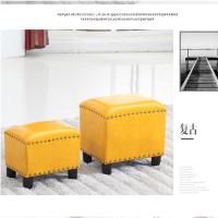 涵杨美式小凳子小板凳沙发凳方凳家用实木皮凳子试衣间KTV客厅换鞋凳