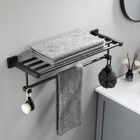 黑色太空铝浴室毛巾架卫生间浴巾架挂杆置物架五金挂件套装免打孔