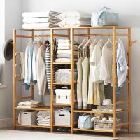 开放式简易衣柜结实耐用组装衣帽架带抽屉衣架家用落地卧室楠竹子