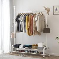 简易靠墙衣架双杆家用挂衣卧室小型落地移动多功能收纳整理衣帽架