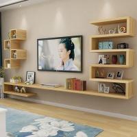 纯实木生态板墙上置物架壁挂电视柜影视墙隔板机顶盒架背景墙装饰