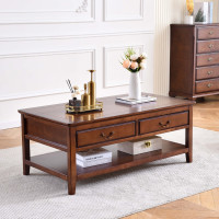 格思顿家具 美式乡村复古茶几客厅长方形电视柜组合实木家具储物柜子