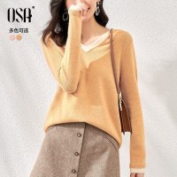 慵懒风v领套头毛衣宽松外穿秋冬季新款女2021年针织暖橘色上衣冬