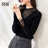 OSA黑色半高领针织衫女秋冬季2020年新款洋气内搭打底衫毛衣上衣