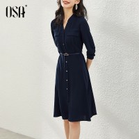 气质OL职业连衣裙女秋装2020年新款中长款收腰显瘦长袖正装衬衫裙