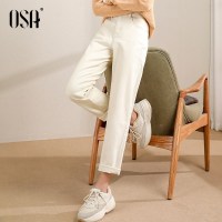 OSA高腰牛仔裤女2020年新款秋装显瘦显高直筒老爹裤修身小脚裤子