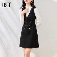 OSA名媛小香风背带裙女秋冬黑色连衣裙2020年新款气质轻奢背心裙