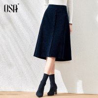 OSA气质高腰丝绒半身裙女秋冬季2020年新款中长款遮胯a字裙子显瘦