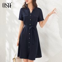 【夏季尖货】OSA欧莎气质职业连衣裙女2021年新款夏季中长款收腰显瘦正装衬衫裙子