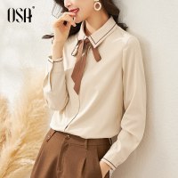 OSA加绒加厚飘带衬衫女2020年新款秋冬设计感小众ol叠穿衬衣上衣