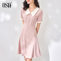 【夏季新品】OSA欧莎粉色娃娃领衬衫连衣裙女夏季2021年新款中长款气质衬衣裙子春