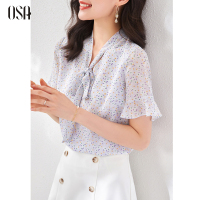 OSA短袖碎花雪纺衫女夏季2021年新款遮肚子小衫洋气减龄上衣百搭