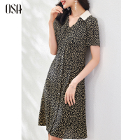 OSA夏天碎花衬衫裙女中长款气质显瘦v领印花连衣裙夏季2021年新款