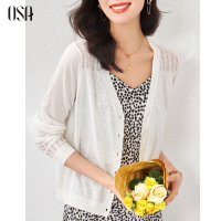 【钩花工艺】OSA欧莎白色针织开衫女薄款冰丝披肩外套夏季2021新款空调衫舒适清爽冰麻知性外搭