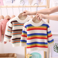 2020秋冬韩版新款儿童毛衣时尚条纹彩虹圆领童装男女童保暖休闲上装潮