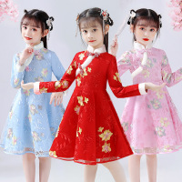儿童汉服加绒女童秋冬厚款中国风连衣裙古典长袖古唐装旗袍裙子