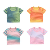 儿童短袖T恤2021夏季条纹棉质T恤男女童圆领上衣中小童打底衫