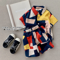 男童套装童装夏季儿童帅气格子套装男童宝宝运动网红洋气两件套潮