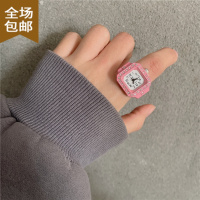 Chunmi简约时尚朋克手表戒指百搭小众情侣手指表迷你时钟可爱创意电子表