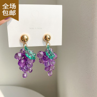 Chunmi时尚紫色葡萄耳夹2022年新款潮女生无耳洞油画感甜酷耳坠螺旋耳环