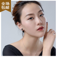 Chunmi2021年新款潮黑色玉髓张云雷银银耳钉女高级感小众设计感耳环耳饰
