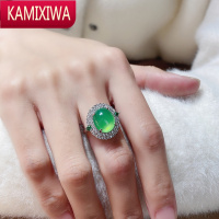 原创巴西绿玉髓戒指女祖母绿女戒玛瑙翡翠鸽子蛋925银碧玉宝石 KAMIXIWA银戒指