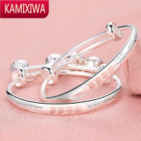 宝宝银手镯s999银婴儿镯子新生儿长命锁婴儿满月礼银饰套装 KAMIXIWA