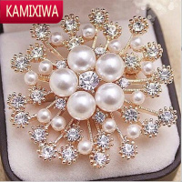 高贵女百搭雪花胸针珍珠镶水钻大雪花胸针毛衣西装外套胸针配饰 KAMIXIWA