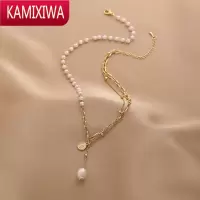 KAMIXIWA小众设计珍珠项链女双层叠戴复古流苏锁骨链冷淡风网红颈链