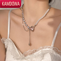 KAMIXIWA爱心拼接珍珠项链女轻奢颈链高级设计感小众锁骨链2022年新款潮