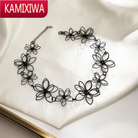 KAMIXIWA暗黑颈链女短款锁骨网红气质百搭韩国黑色脖链花朵简约性感项链