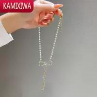 KAMIXIWA气质蝴蝶结仿珍珠项链女设计感小众个性简约锁骨链ins潮网红颈链