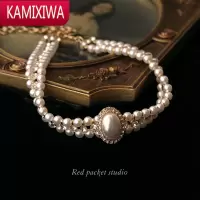 KAMIXIWA红口袋复古多层镶钻珍珠项链颈链新娘婚纱饰品小众轻奢礼服choker