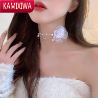 KAMIXIWA法式浪漫性感优雅花朵珍珠颈链项链女choker脖子锁骨链气质配饰潮