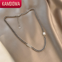 KAMIXIWA银色珍珠亮片锁骨链条情侣ins嘻哈潮牌2021年新款冷淡风简约项链