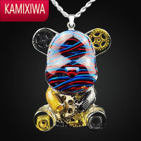 KAMIXIWA男女士个性毛衣项链配饰品嘻哈钛钢暴力熊吊坠街头朋克摇滚机械车