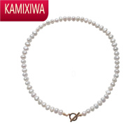 KAMIXIWA黄铜金巴洛克珍珠项链法式复古优雅气质锁骨链OT扣颈链女
