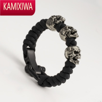 KAMIXIWA设计骷髅头手链 复古个性伞绳编织手绳 男简约手串朋克银手饰