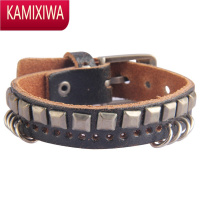 KAMIXIWAOXXO 朋克镶钻做旧复古情侣手链裂纹皮革手环